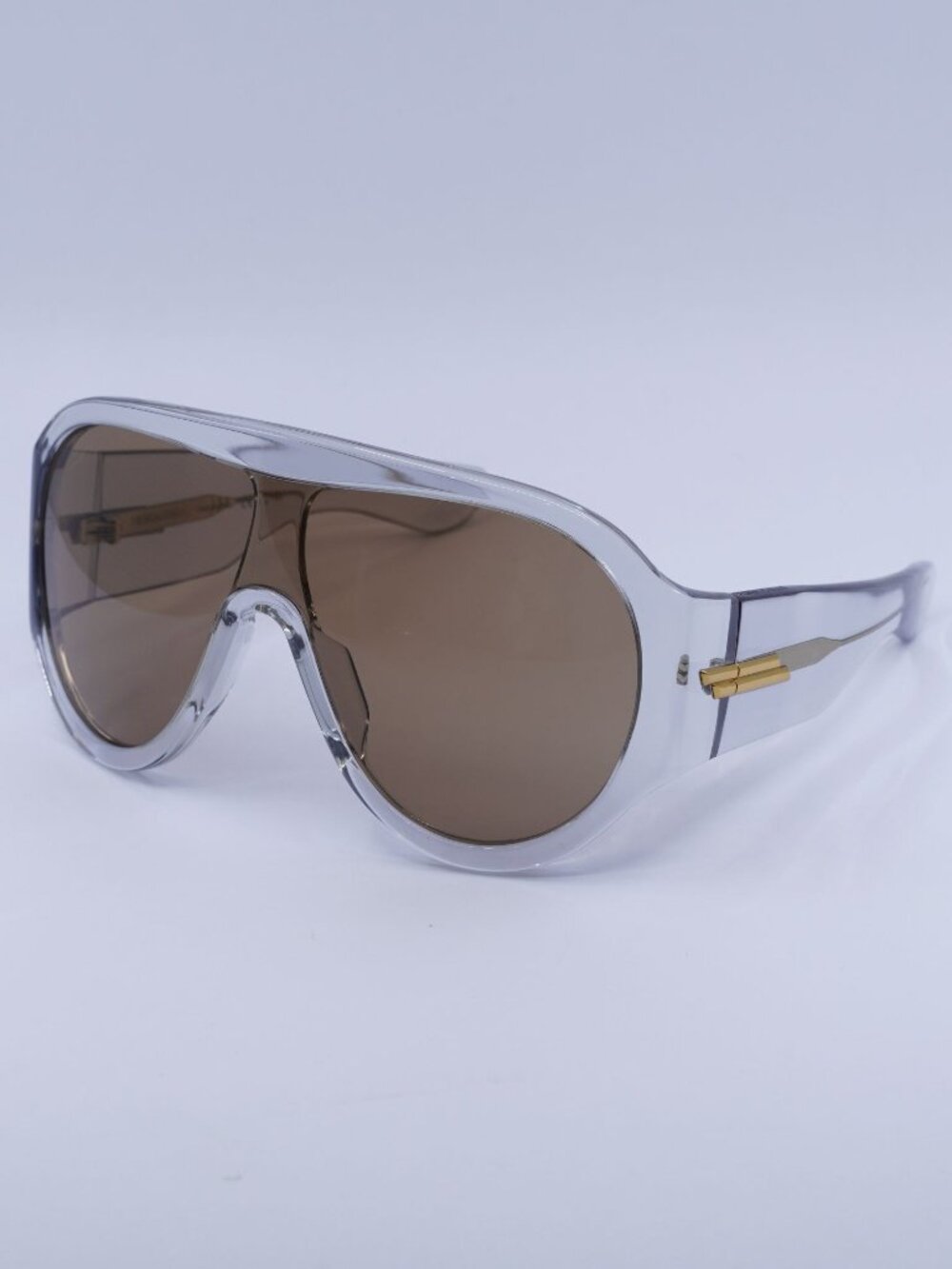 Bottega Veneta BV1345S 004 Sunglasses Grey Shield Frame, Brown Lenses